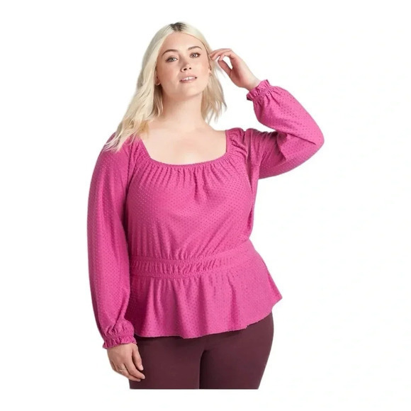 LANE BRYANT SQAURE‎ NECK KNIT PEPLUM TOP PINK PURPLE ORCHID WOMEN PLUS SIZE 2X - Picture 1 of 10